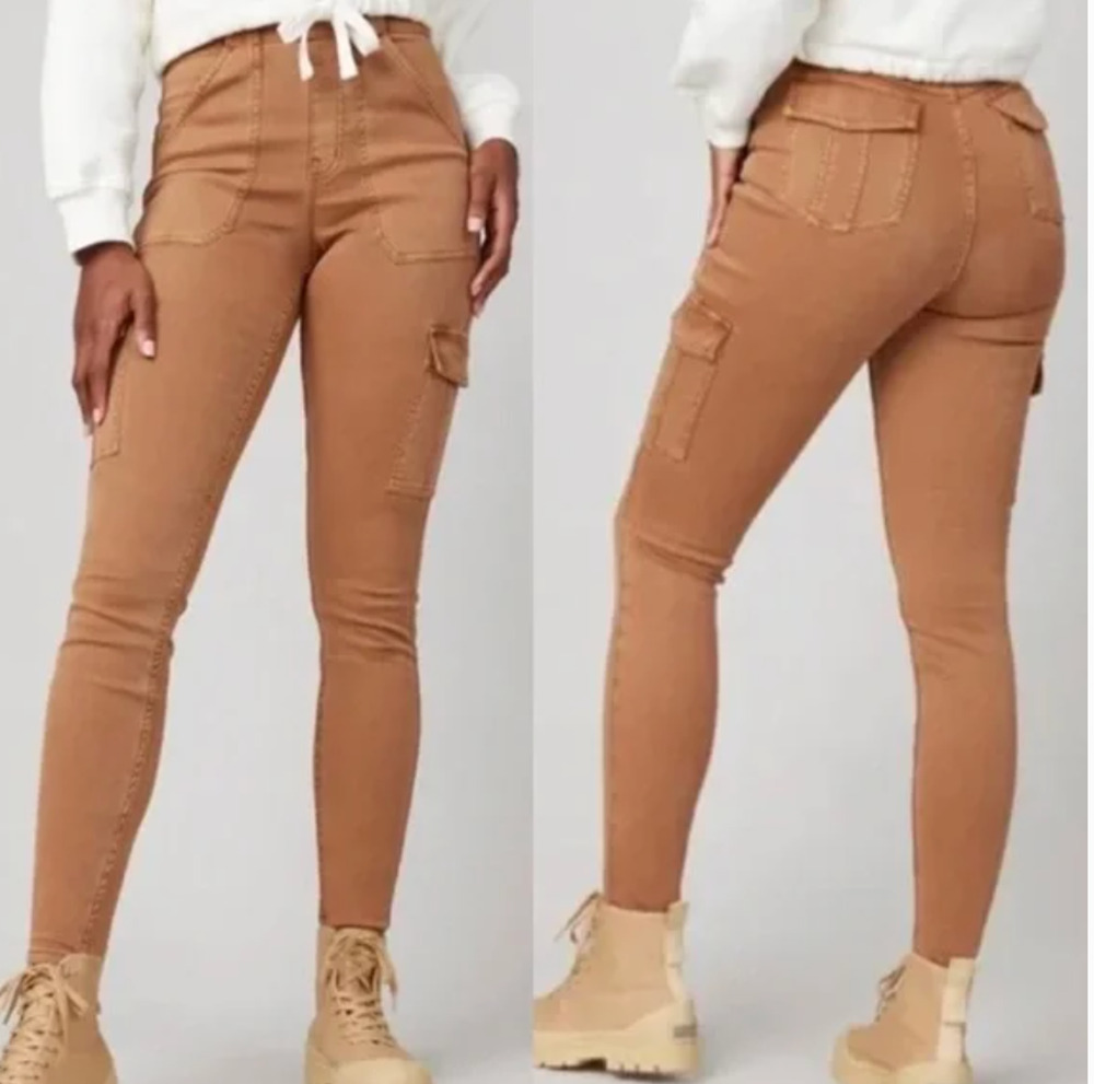 Spanx Pants Ankle Cargo Twill Honey Glow Brown Pull On Stretch M Petite